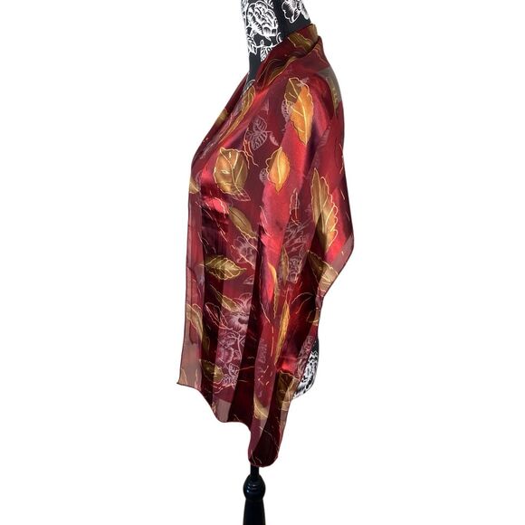 Sheer Burgundy Scarf Wrap Lightweight Leaf Print Shawl Fall Accessory Soft - Picture 4 of 8